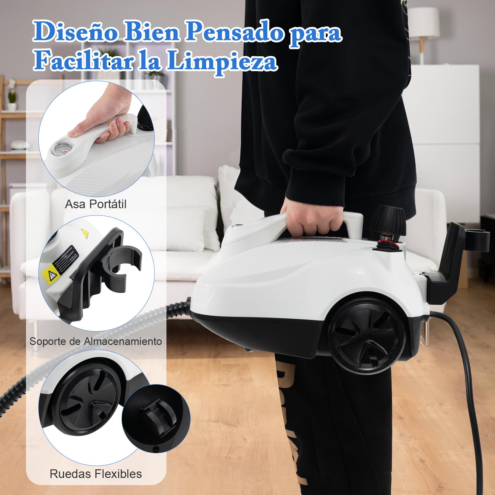 COSTWAY Limpiador a Vapor de 2000W, Multiuso Limpiador de Vapor con 16 Accesorios y Tanque Grande de 1,8 L, Máquina de Limpieza a Vapor con Ruedas para Pisos, Ventanas, Vidrio, Alfombras (Blanco)