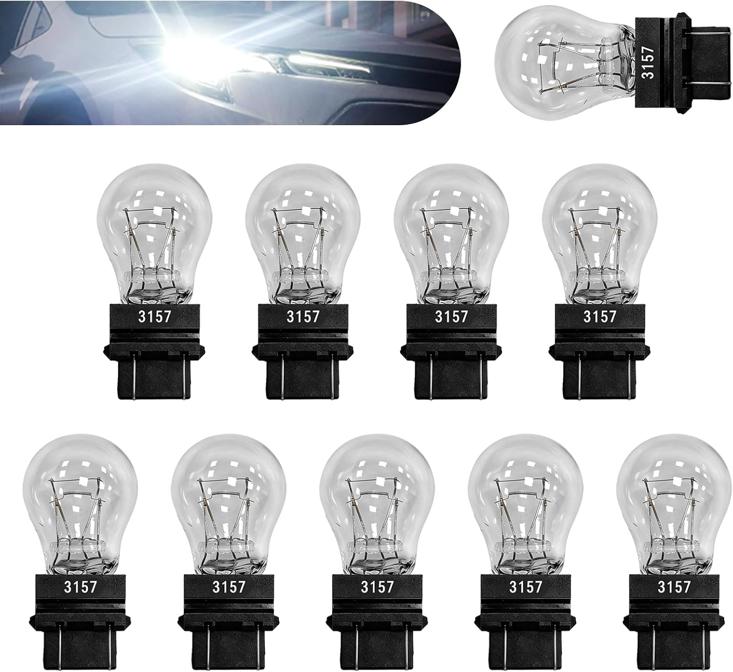 3157 Bulb, Brake Light Bulb High Brightness Tail Turn Signal Reverse Light 3157 led Bulbs with Built in Resistor, 12V 21/5W Halogen Miniature Bulbs for Most Cars, Trucks and Vans(10PCS White)
