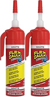 Flex Caulk, Waterproof & Weatherproof Hybrid Polymer Sealant, Strong, Paintable, Indoor, Outdoor, Bath, Shower, Sink, Window, Baseboards, Door, RV, Roof, Wood, Auto & Marine, White, 4 oz, 2-Pack