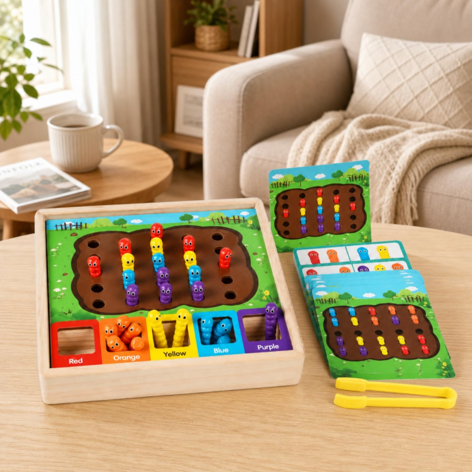 Gioco di Cattura Insetti in Legno Durevole Gioco con Bruchi Colorati e Pinzette Regalo Gioclo Educativo per Scolastiche