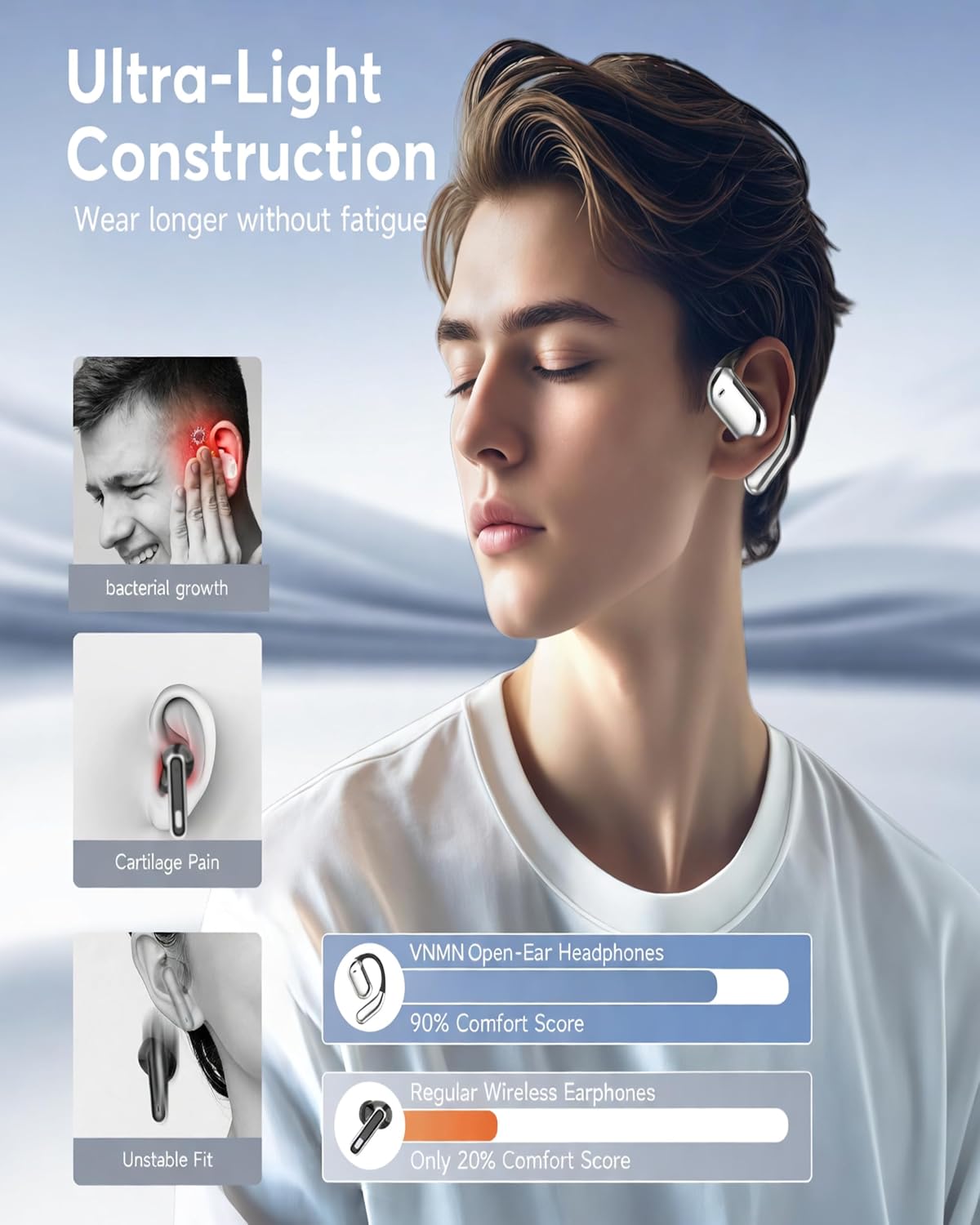 Open Ear Wireless Earbuds,Bluetooth 6.1 Headphones,HD Audio,Noise Canceling