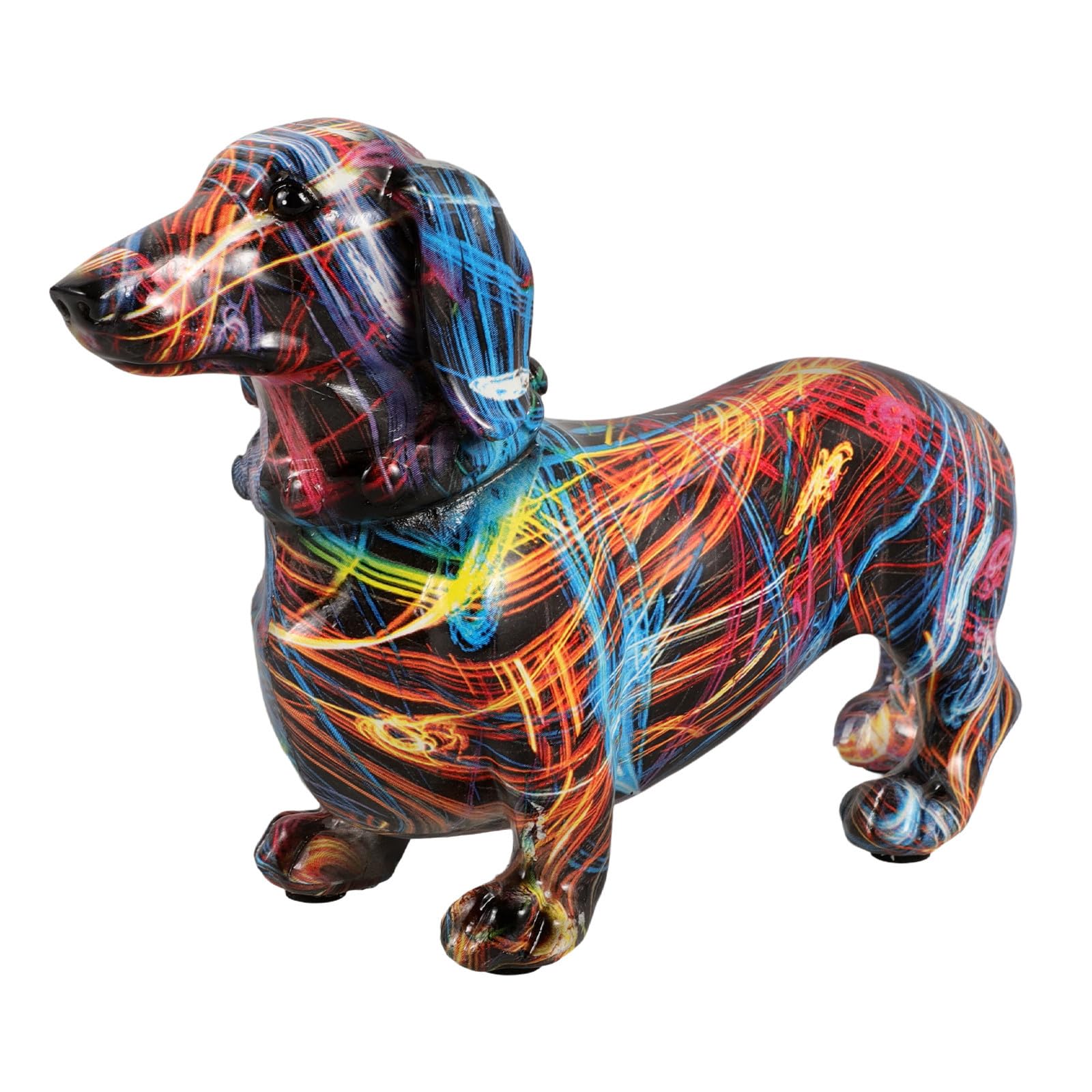 Statue de teckel colorée en résine au design réaliste et finitions d'art