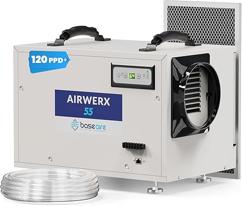BaseAire - Deshumidificador de espacio de arrastre, deshumidificadores de 113 pintas con manguera de drenaje para sótano, comercial, industrial,