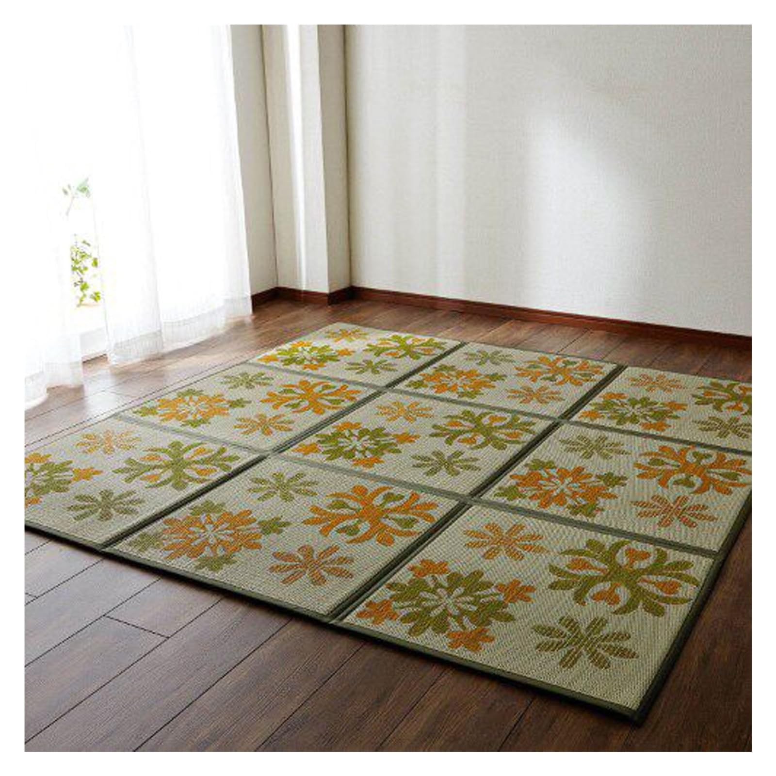 Tatami Mat Pliable Igusa Matelas Japonais Rush Herbe Sol Sommeil Futon(Yellow,195x195cm)
