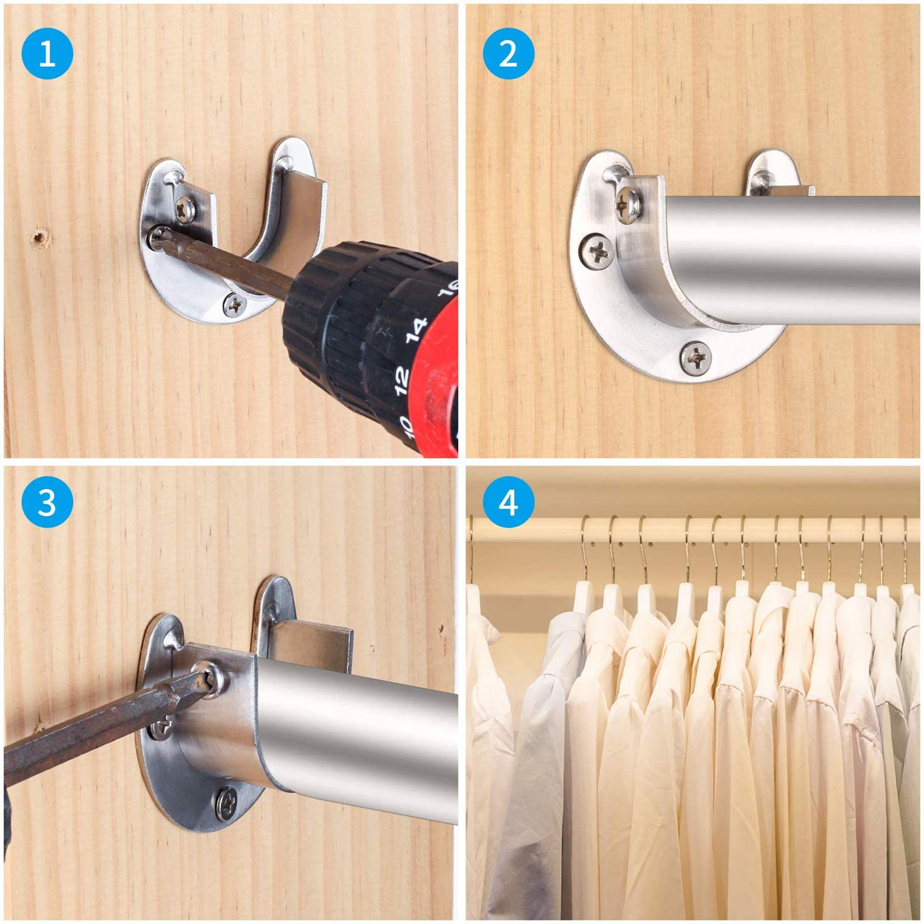 Rundrohr Halterung 6 Stück Stangenhalterung,Kleiderstangenhalter U-Form Gardinenstange Halter 25mm Edelstahl Kleiderschrank Stangenhalter für Garderobenstangen Duschvorhangstange