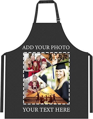 OUUKHGY Delantal personalizado con logotipo de imagen de texto para mujeres y hombres, delantales de cocina personalizados con bolsillos delantal