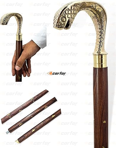 Walking Hand Cane Stick Designer Handmade Solid Brass Stick for Men & Women Made of Natural Wood and Brass