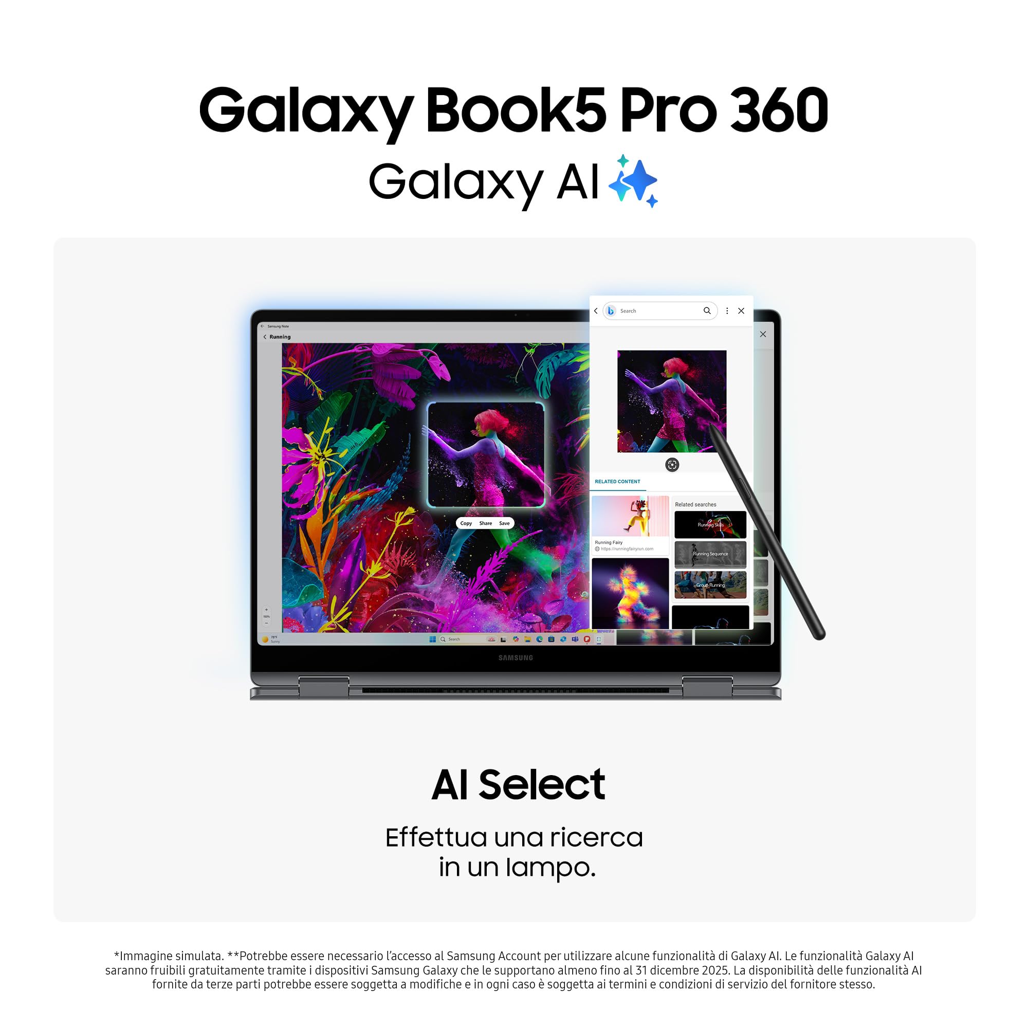 Samsung Galaxy Book5 Pro 360 16", Garanzia 3 anni, AI PC, Processore Intel Core Ultra 7 Serie 2, 16GB RAM, 1TB SSD, Display touch 3K Dynamic AMOLED 2X, S Pen, Windows 11 Home, Copilot+ PC, Gray [ITA]