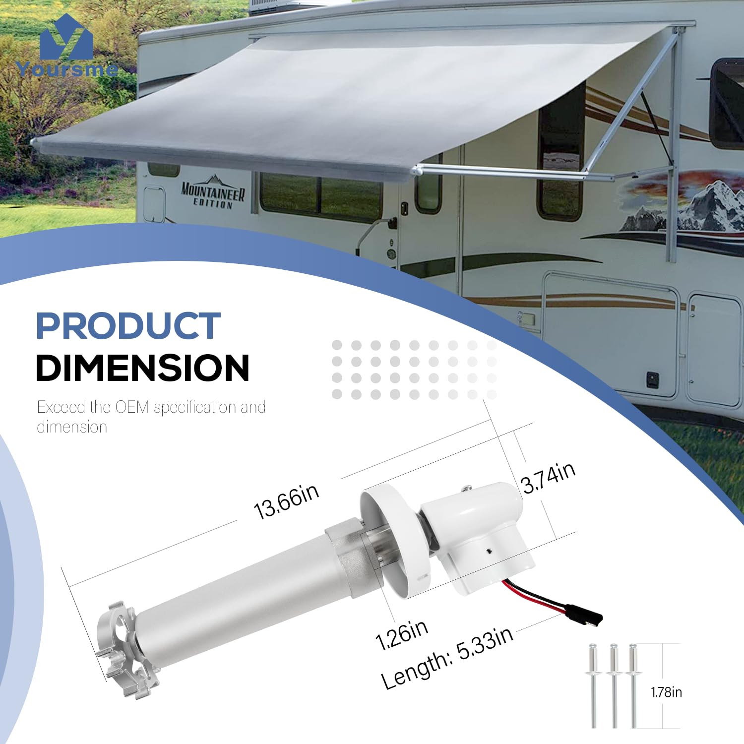 3307923.115B Power Awning Motor for Dometic WeatherPro Series Power Patio Awning RH Drive Assembly, Polar White