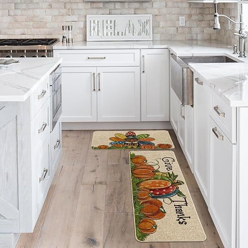 Miniatura 3 de Artoid Mode Juego de 2 tapetes de cocina de pavo y calabaza de Acción de Gracias, decoración del hogar, alfombras de cocina de bajo perfil para