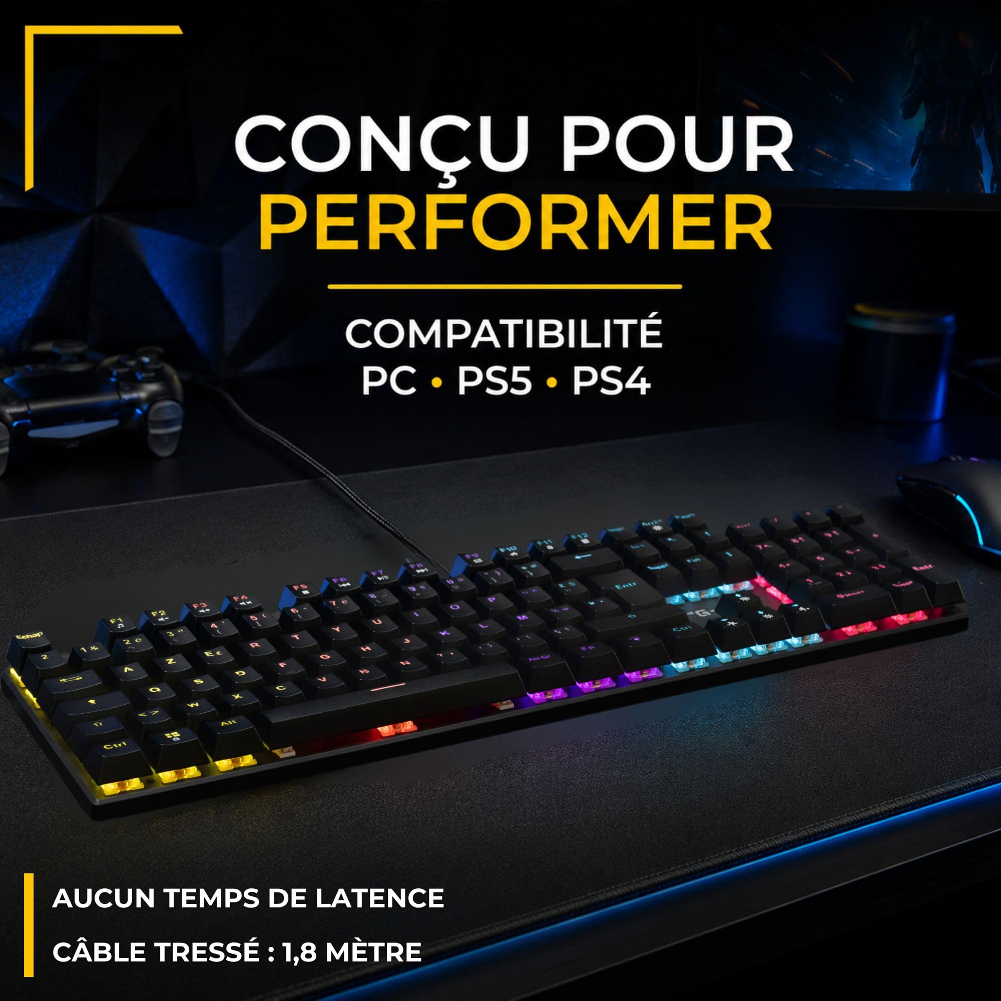 The G-Lab Keyz Radium - Clavier Gamer Mécanique Red Switch AZERTY FR | AZERTY FR, Filaire, Switch Rouge Linéaire, Anti-Ghosting 26 Touches, Rétroéclairage Rainbow 20 Modes, PC/PS4/PS5/Xbox