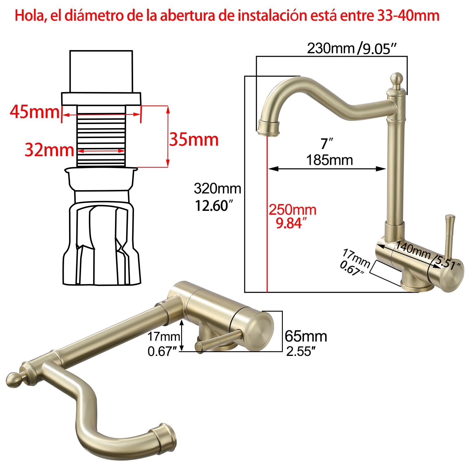 Grifo Cocina Abatible Dorado Antiguo Grifo Cocina Abatible Bajo Ventana | Grifo Cocina Vintage, Grifo Abatible Bajo Ventana, Abatible a 6.5CM,Diseñado Resolver El Problema De Spertura Fe La Ventana