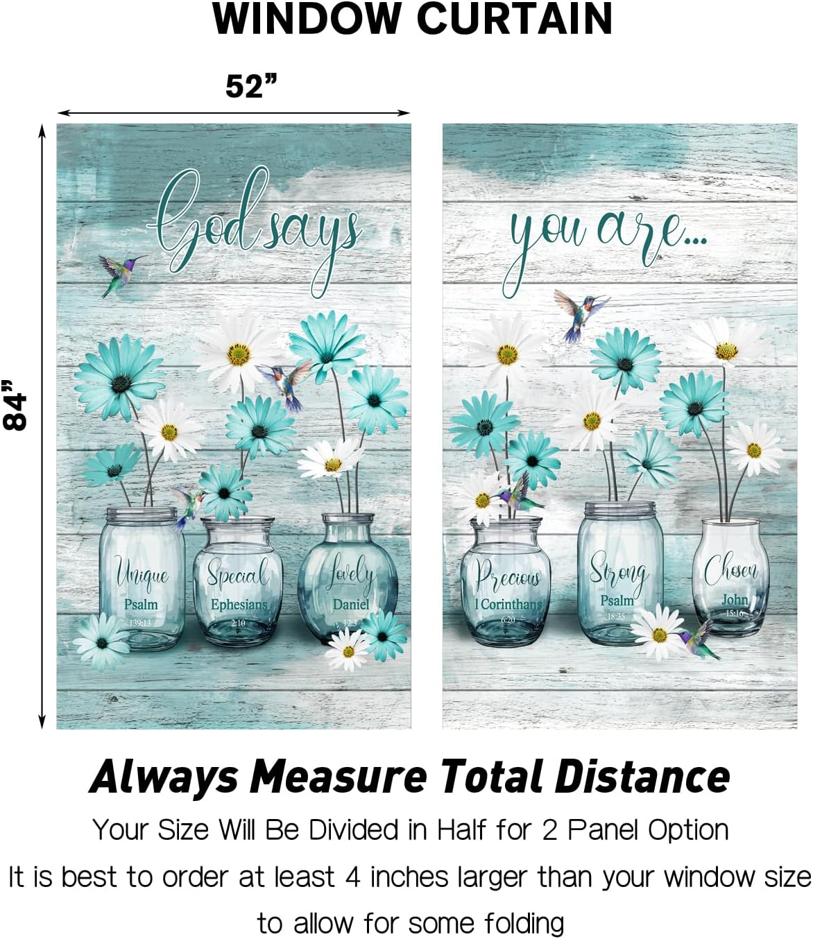 Coxila Teal Floral Flowers Window Curtains for Bedroom 52x84 Inch Rod Pocket Wide Long Turquoise Bird Aqua Grey Daisy Rustic Farmhouse Patterned Living Room Treatment Set of 2 Curtain Panels Drapes