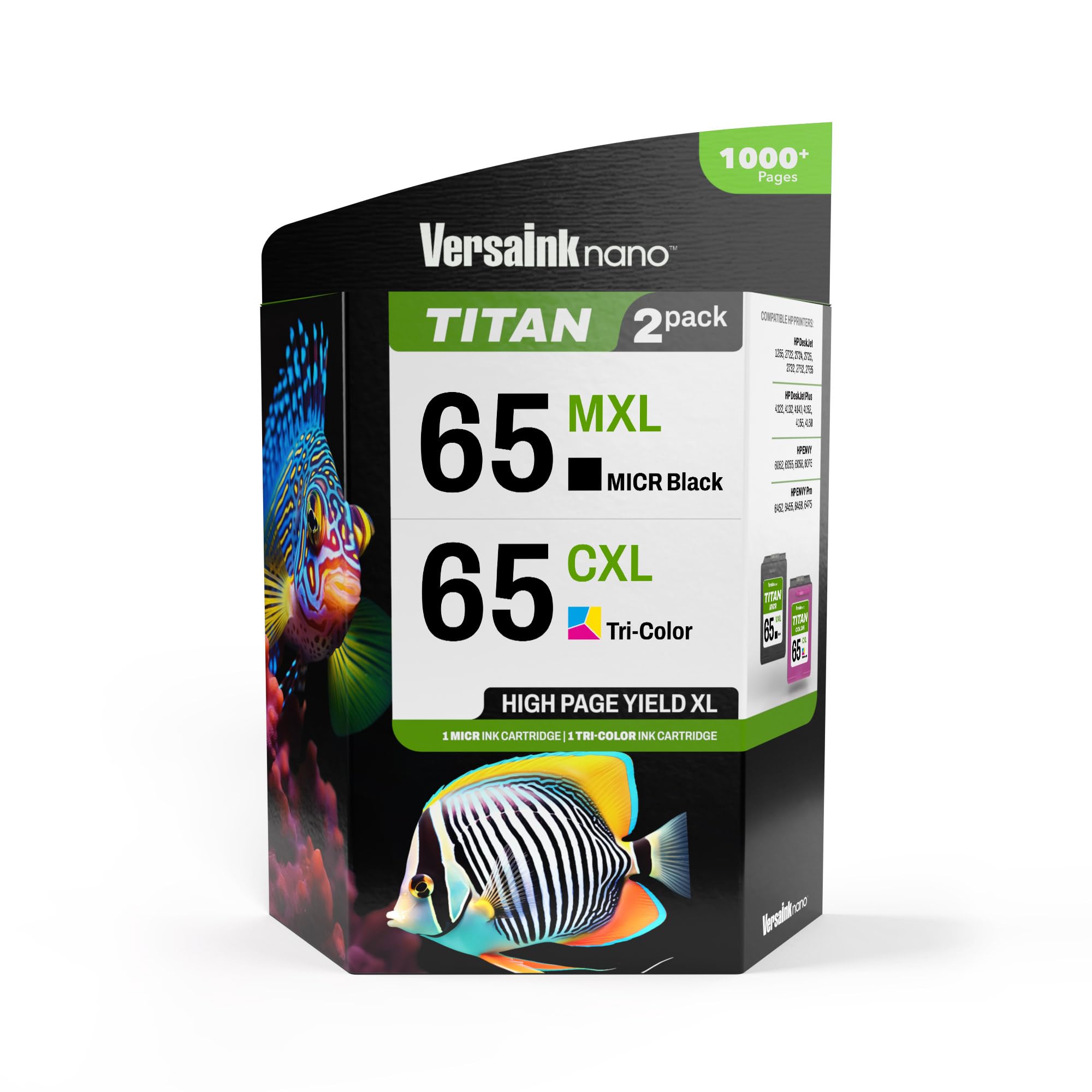 VersaInk-Nano 65 MXL Titan-Magnetic Black & Color 2-Pack - Replaces 65 and 65 XL, Works with Deskjet 3700 Series, 2600 Series, Envy 5000 Series
