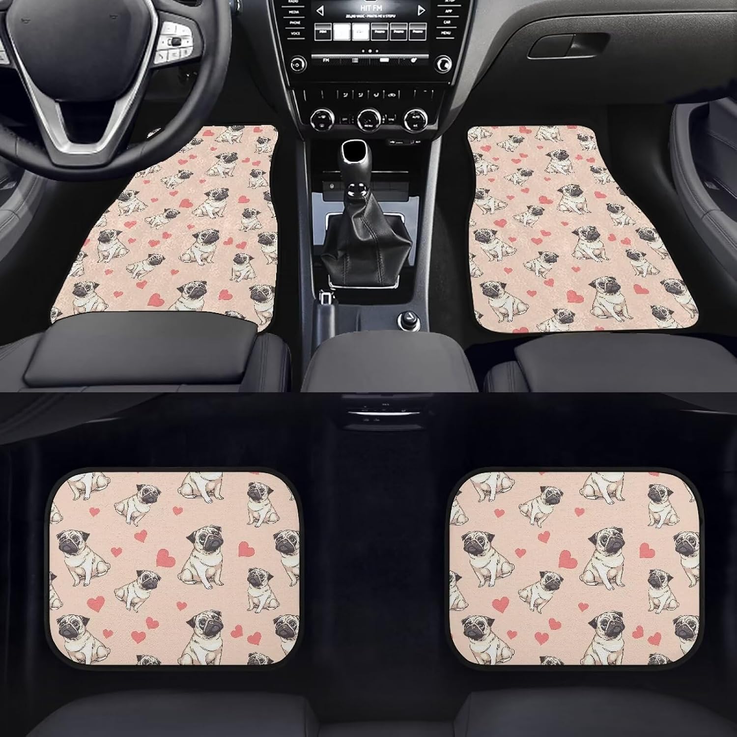 Dog Pug Sweetheart Print Car Floor Mats Cute All Weather Universal Fit Car Floor Mats 4 Pieces