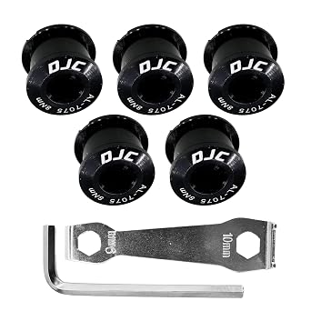 Bike Chainring Aluminum Bolts for Single and Double Chainring M8 Road Bike MTB,with M5 Hex Wrench and Install Tool WrenchAluminum Black, Double Chainring Bolts