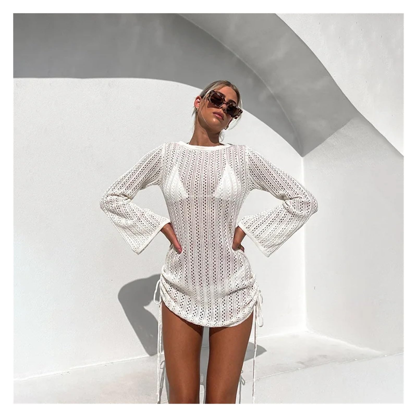 Copricostume Donna Tuta da Spiaggia con Protezione Solare, Scollo a Giro con Cinturino Laterale, Senza Schienale, Top Estivo alla Moda for Donna(M)