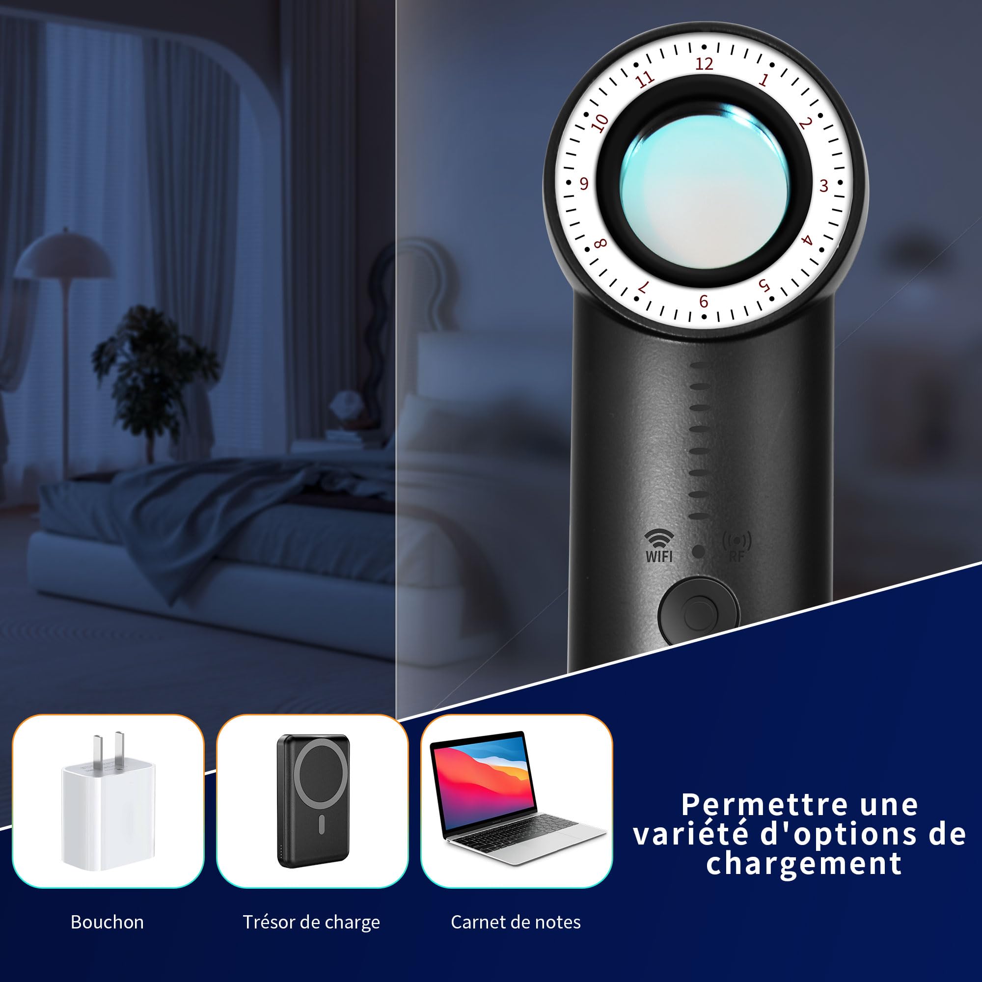 Détecteur Micro Espion, Détecteur Anti Espion, Detecteur de Camera et Micro Espion, GPS Tracker Scanner, Scanner de Signal RF sans Fil Détecteur de Bugs pour Hôtel, Bureau, Voiture, Voyage, Domicile