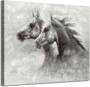 Amazon 馬の絵 キャンバス ウォールアート ブラック ホワイト 動物アートワーク 2匹の走る馬の絵 寝室の壁用 24インチ X 18インチ X 1パネル ウォールステッカー オンライン通販