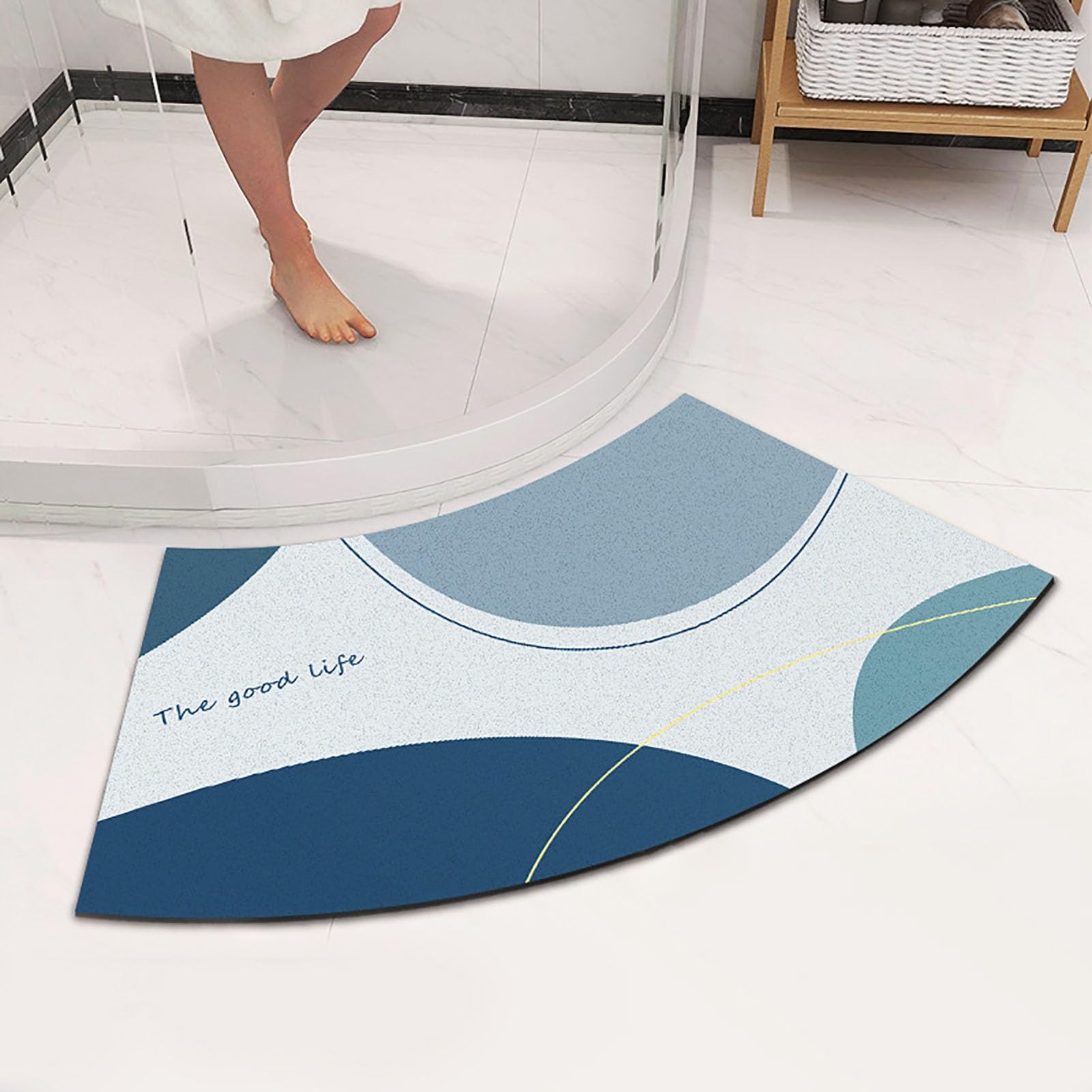 Gebogen Badkamerkleed Voor Ronde Douche, 45 X 100 Cm Antislip Microvezel Zachte Zuigventilator Douchemat Wasbaar Badkamertapijt Hoekbad Floo