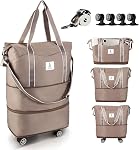Arxus Carry On Luggage for Airplane, Rolling Duffle Bag with Detachable Wheels and Adjustable Shoulder Strap, Expandable Foldable Wheeled Travel Bag with Suitcase Sleeve for Women, Weekender 25L-55L
