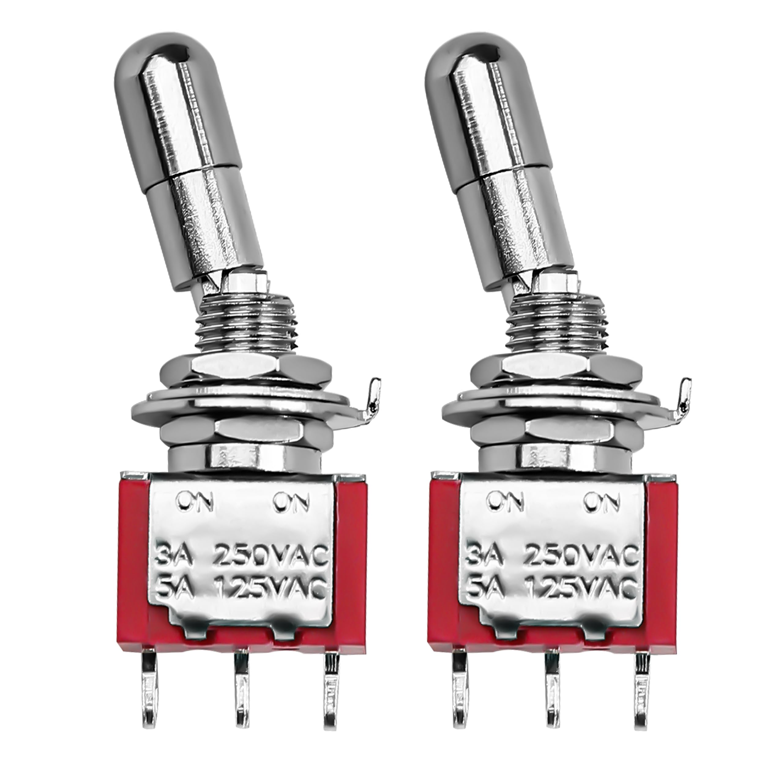 2pcs SPDT Mini Toggle Switch 3 Pin 2 Position ON/ON 5A/125V 3A/250V Heavy Duty Marine Miniature Toggle Switch Self Locking SH T8013-LKBQ Car Dashboard