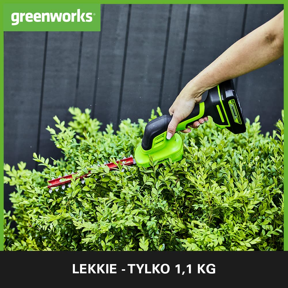 Greenworks G24SHT Nożyce do Trawy i Krzewów 2w1, 20 cm Ostrza do Żywopłotu, Cięcie Gałęzi i Łodyg do 8 mm, 2800 Cięć na Minutę, 15 cm Ostrze do Trawy BEZ Baterii 24V i Ładowarki, 3 Lata Gwarancji
