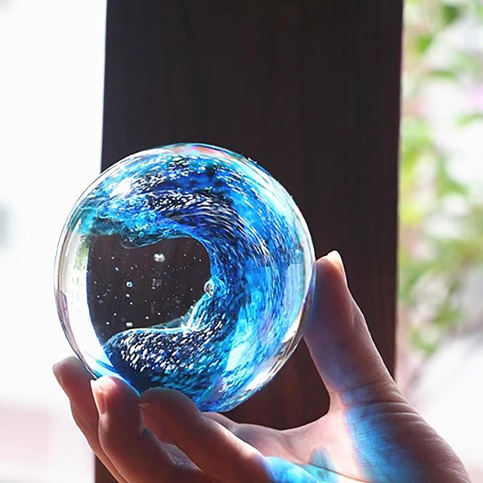 Fermacarte a forma di sfera di cristallo fatto a mano, decorazione da scrivania a tema oceano, vetro artigianale soffiato