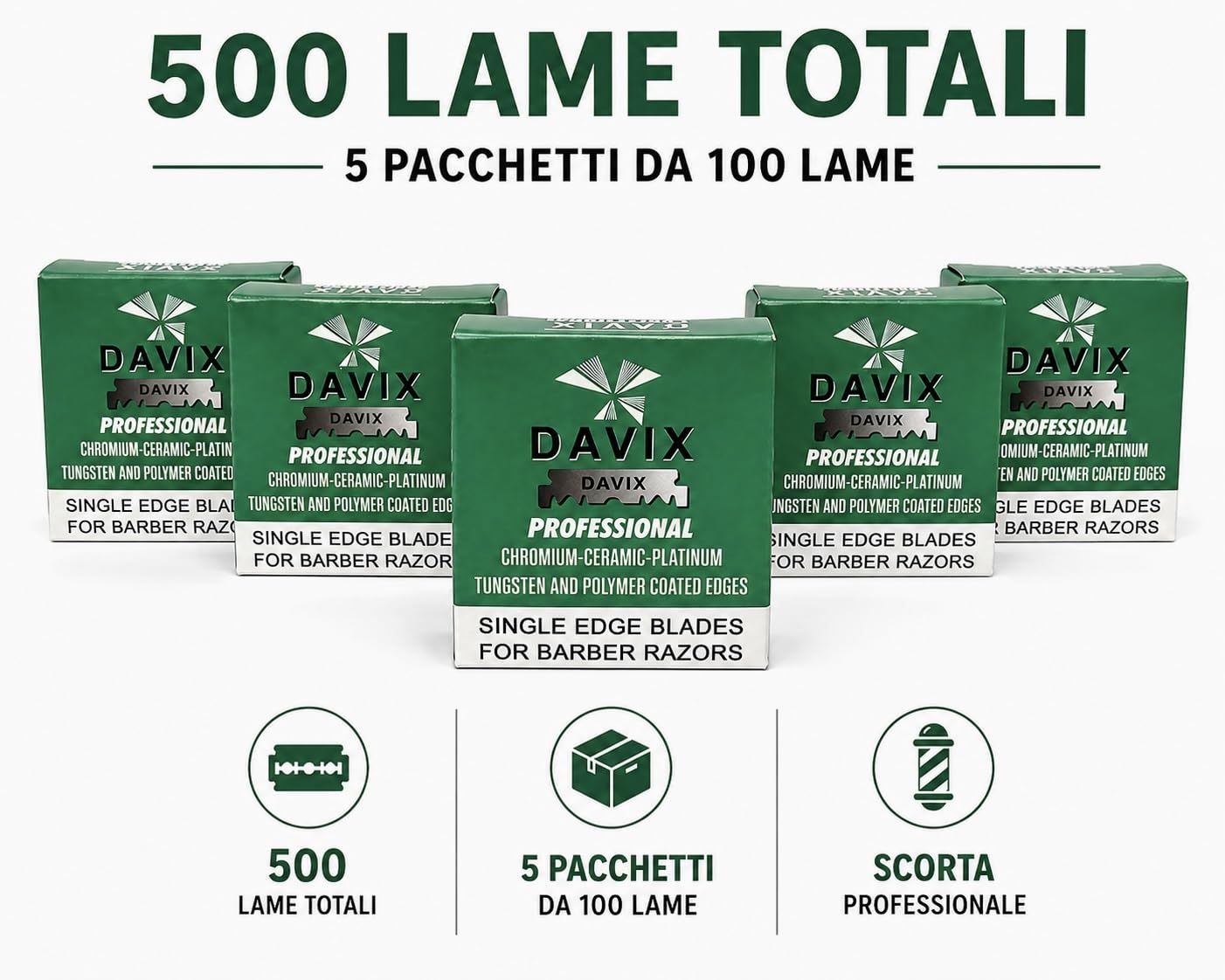 500 Davix Blades (5x100) - Professional Half Blades for Freewheel Razor, Stainless Steel, Precise Cut, Anti Irritation - 2