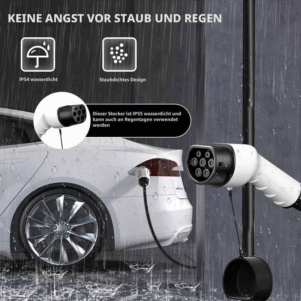 Typ 2 Ladekabel EV Ladegerät 16A 11kW 3 Phase EV Charger mit IP54, IEC-62196-2 geeignet für Allen Typ-2-Modellen Kompatibel Elektroautos (3M 220V)