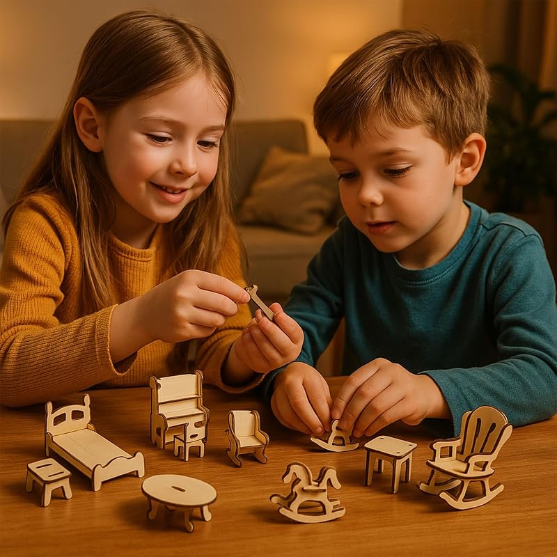LOVEINUSA 34 PCS DIY Wooden Dollhouse Furniture Set