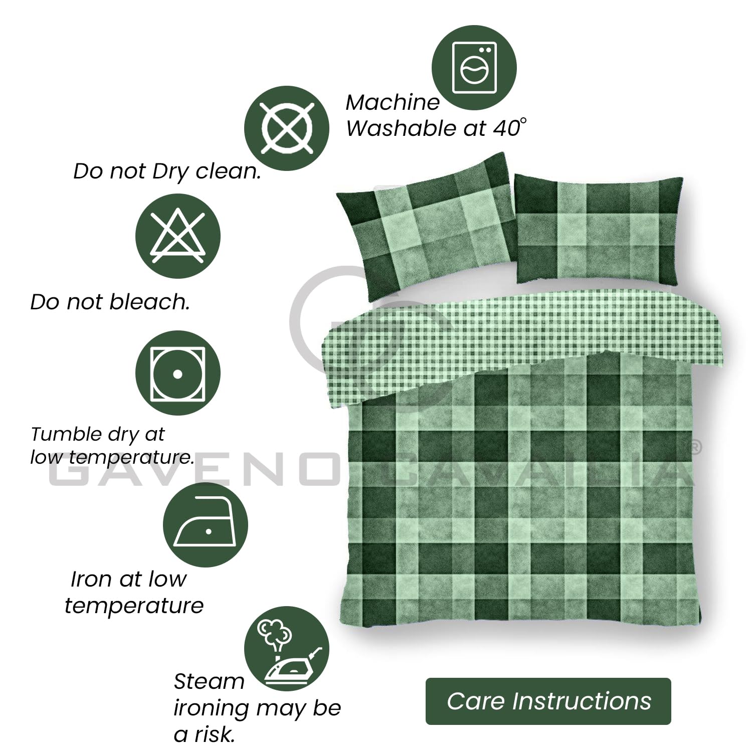 GC GAVENO CAVAILIA Checkered Duvet Cover King Size (230cm x 220cm) | Polycotton Bedding Sets King Size | Washable Linen | Green - Image 4