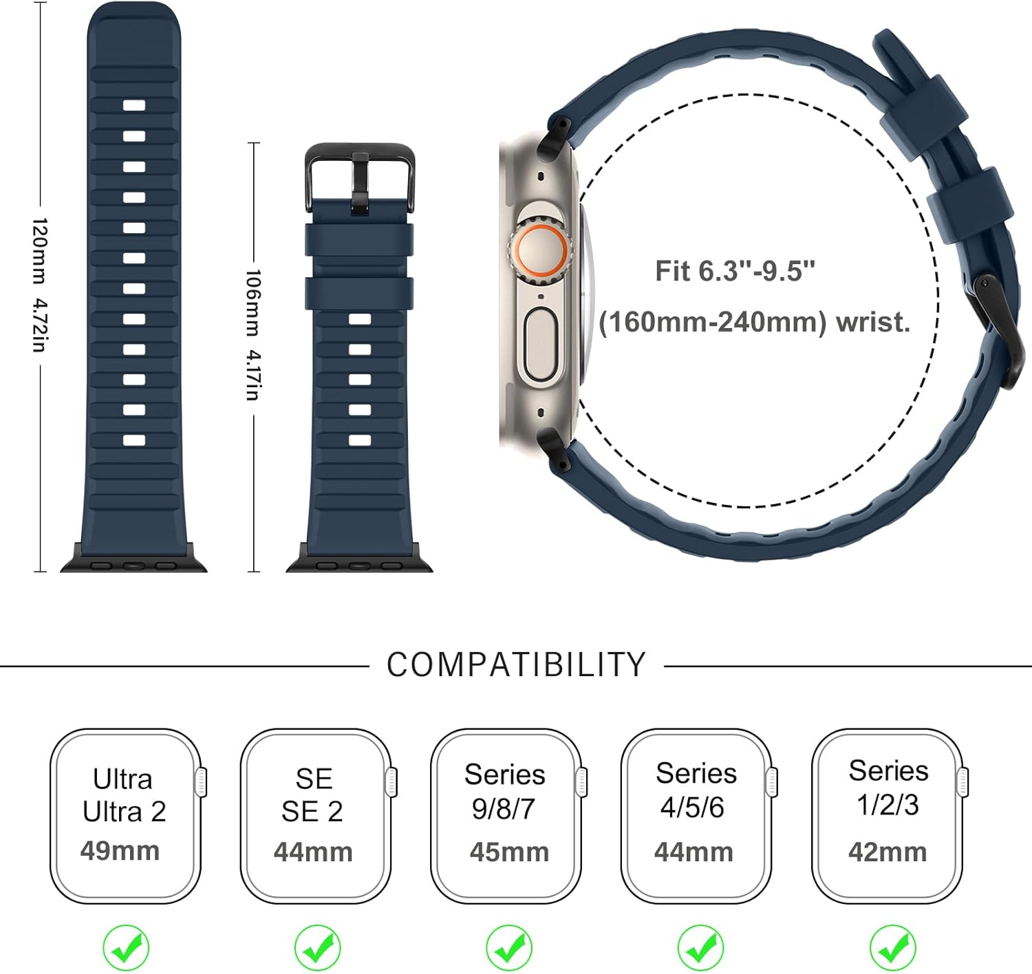 Bands Compatible with Apple Watch Band 49mm 46mm 45mm 44mm 42mm for Women Men Soft Silicone Sport Strap Designed for Apple Watch Ultra 2 Ultra SE Series 10 9 8 7 6 5 4 3 2 1, Blue - Image 5