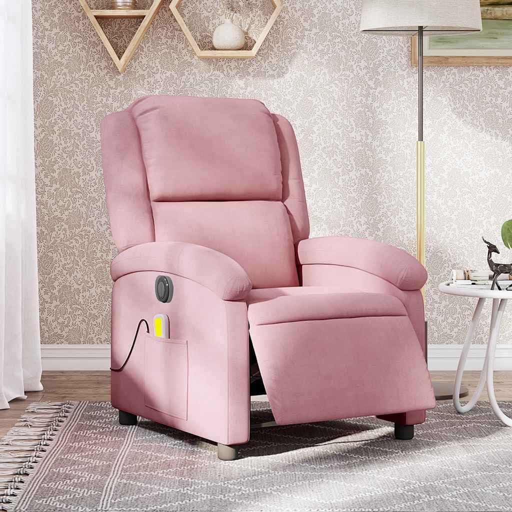vidaXL Sillón Reclinable de Masaje Eléctrico, Silla con Respaldo Reposabrazos, Sillón de Relax Descanso, Asiento Ajustable, Terciopelo Rosa