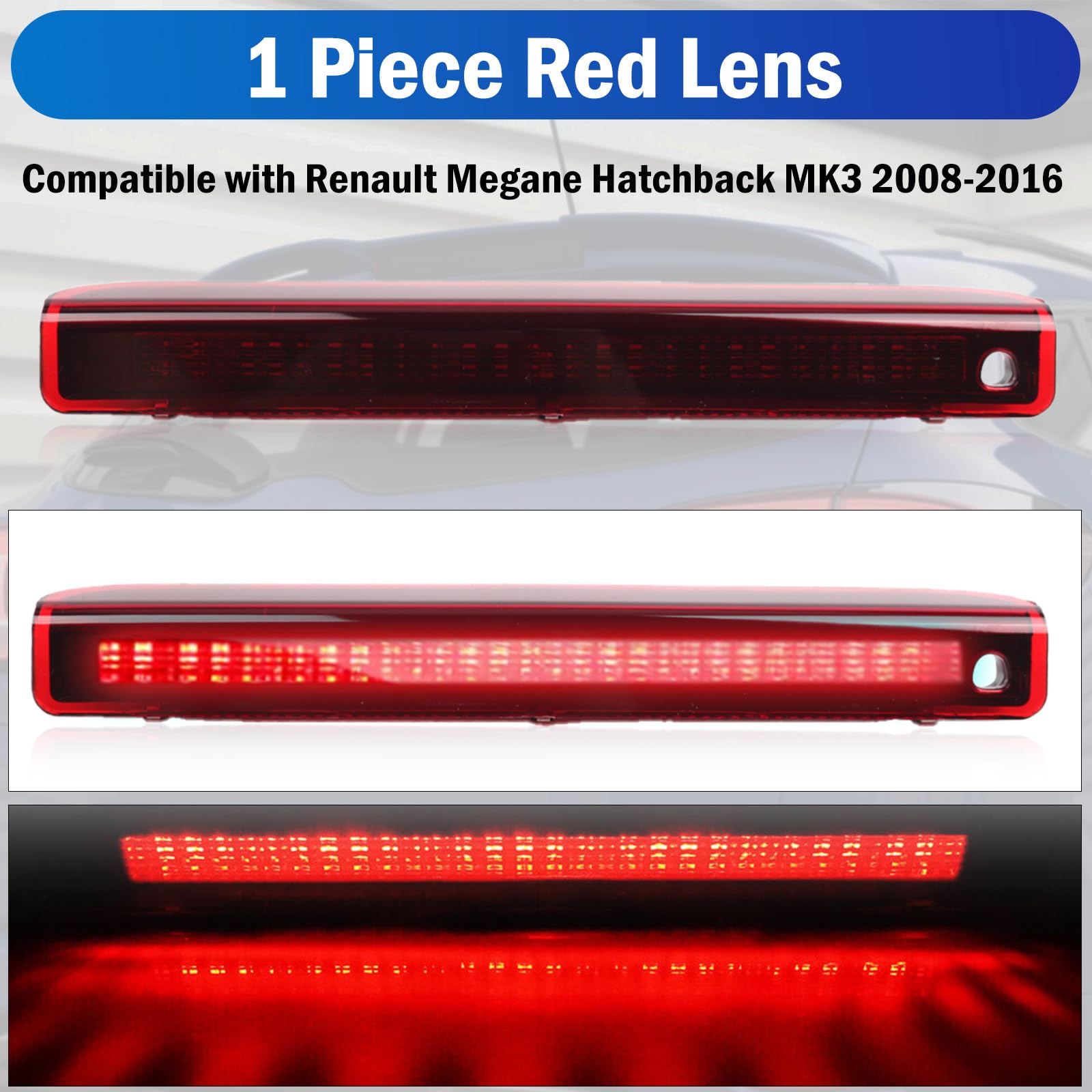 Riloer 265900006R Terza Luce Stop LED, Luce Freno Centrale Posteriore Alta, Compatibile con Renault Megane III MK3 Hatchback 2008-2016, Lente Rossa, Rosso