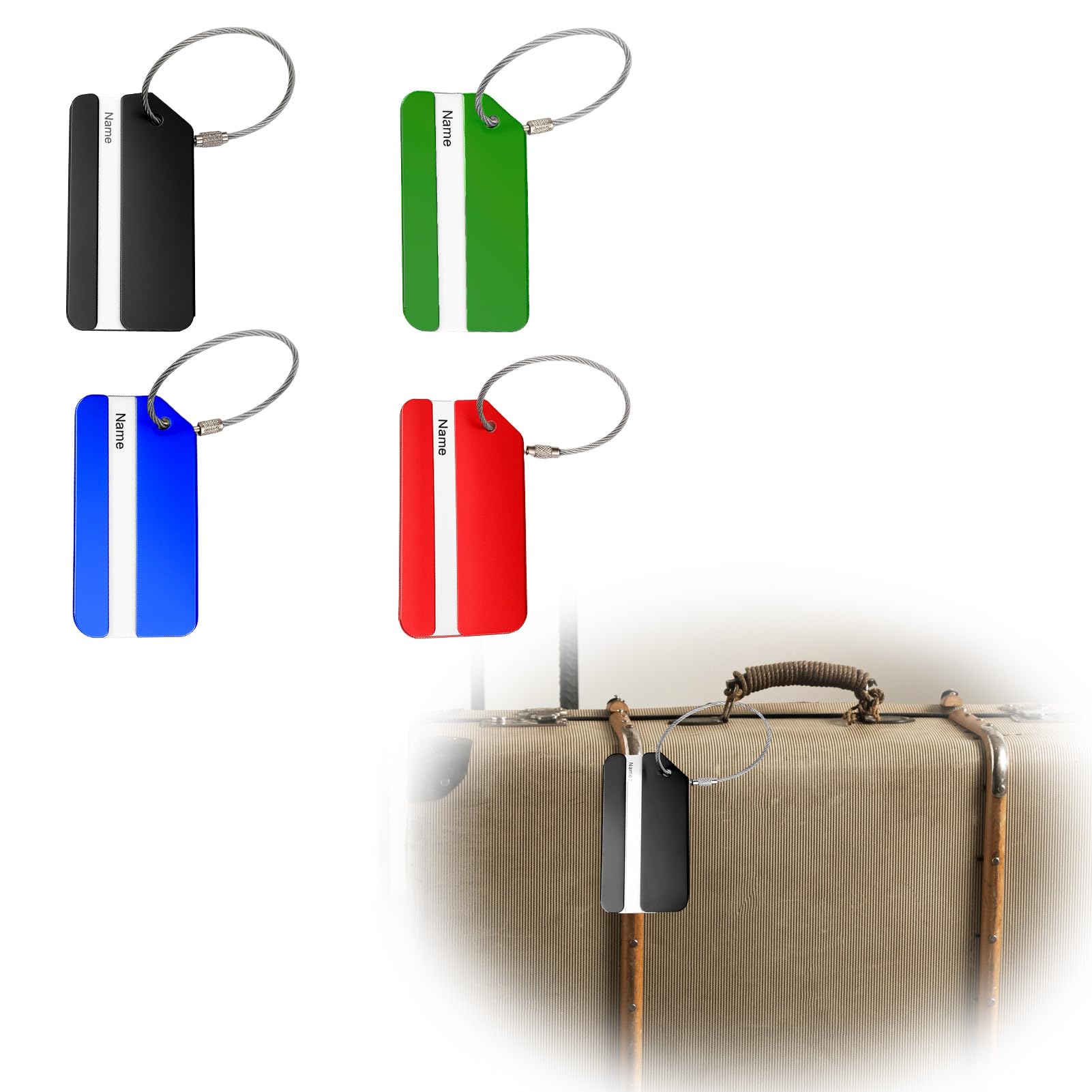 Plaque Identification Valise Étiquettes Valise Avion AiQInu - Lot De 3 - Cuir PU - Cache Confidentialité - Réglables - Noir, Gris, Bleu Sécurité Bagage Voyage