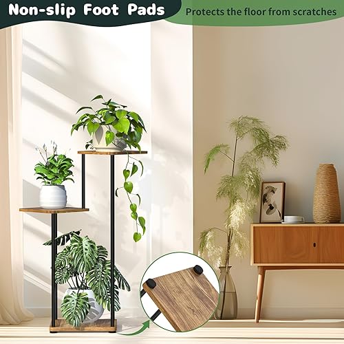Miniatura 5 de Soporte para plantas de interior, 3 niveles altos para plantas, estante para plantas interiores, estante de exhibición de esquina, soporte para