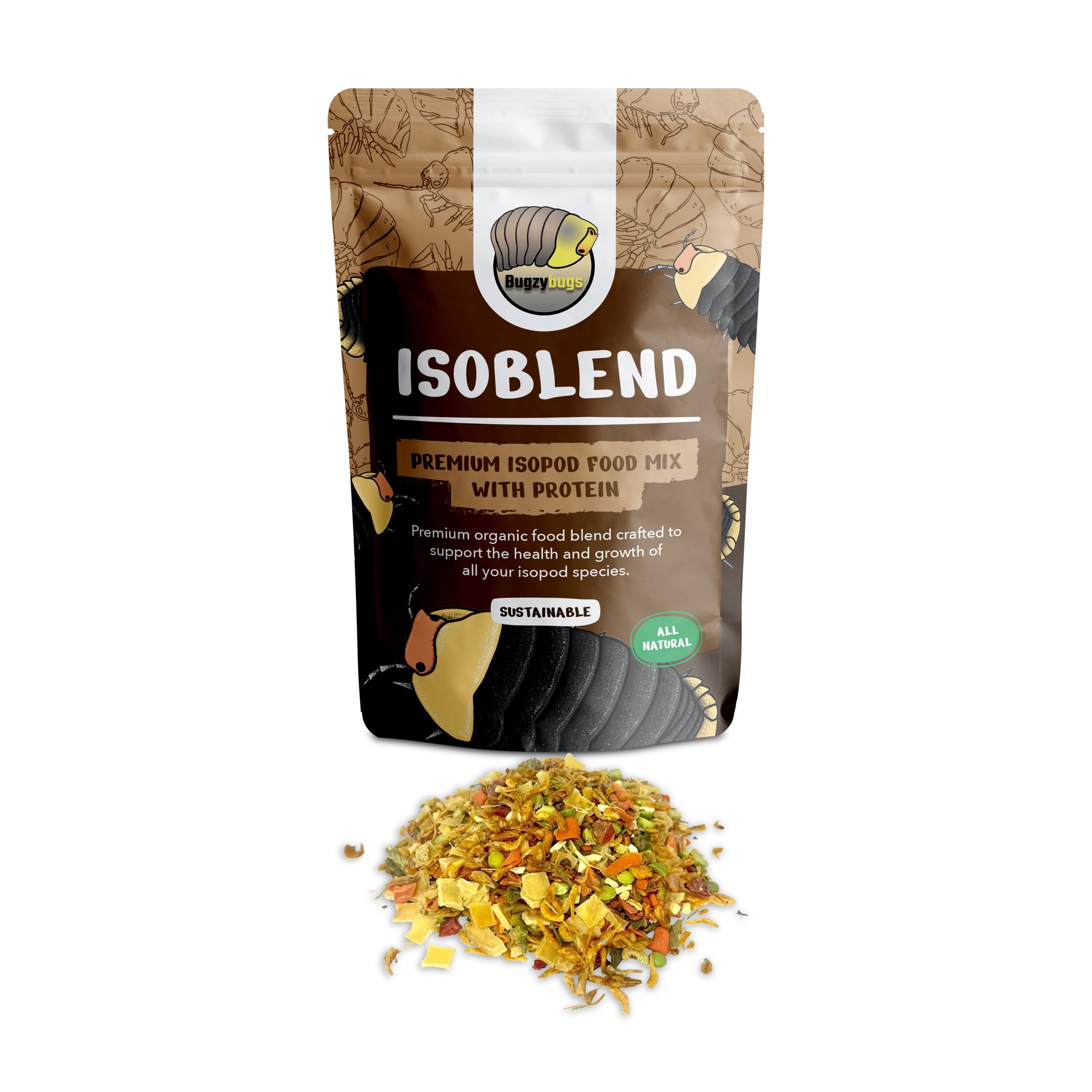 Bugzy Bugs Isoblend Premium Isopod Food Feed Mix All Natural Protein Vegetable Dry Blend for Isopods Feeders Insects