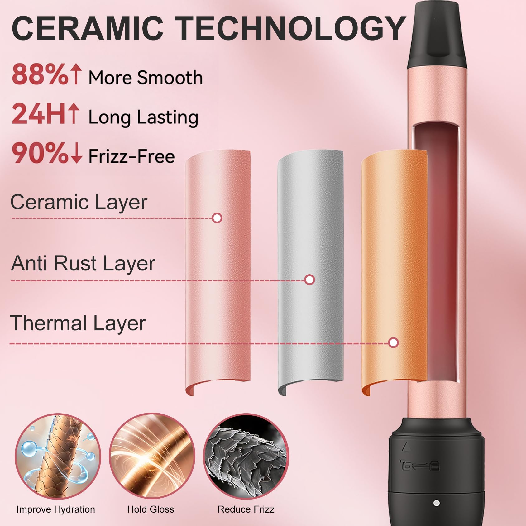 Fer à Boucler Boucleur a Cheveux Céramique Fer à Friser 3 en 1 avec LCD Écran pour créer de grosses vagues, Multifonction Interchangeable 9-32mm boucleur a cheveux avec Gant