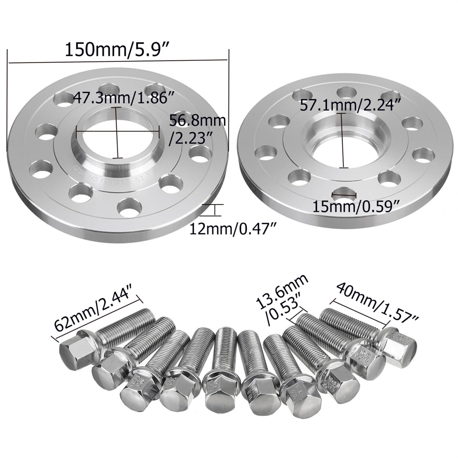 Adaptery dystansowe kół samochodowych 12 mm CB 57,1 mm PCD 5x100