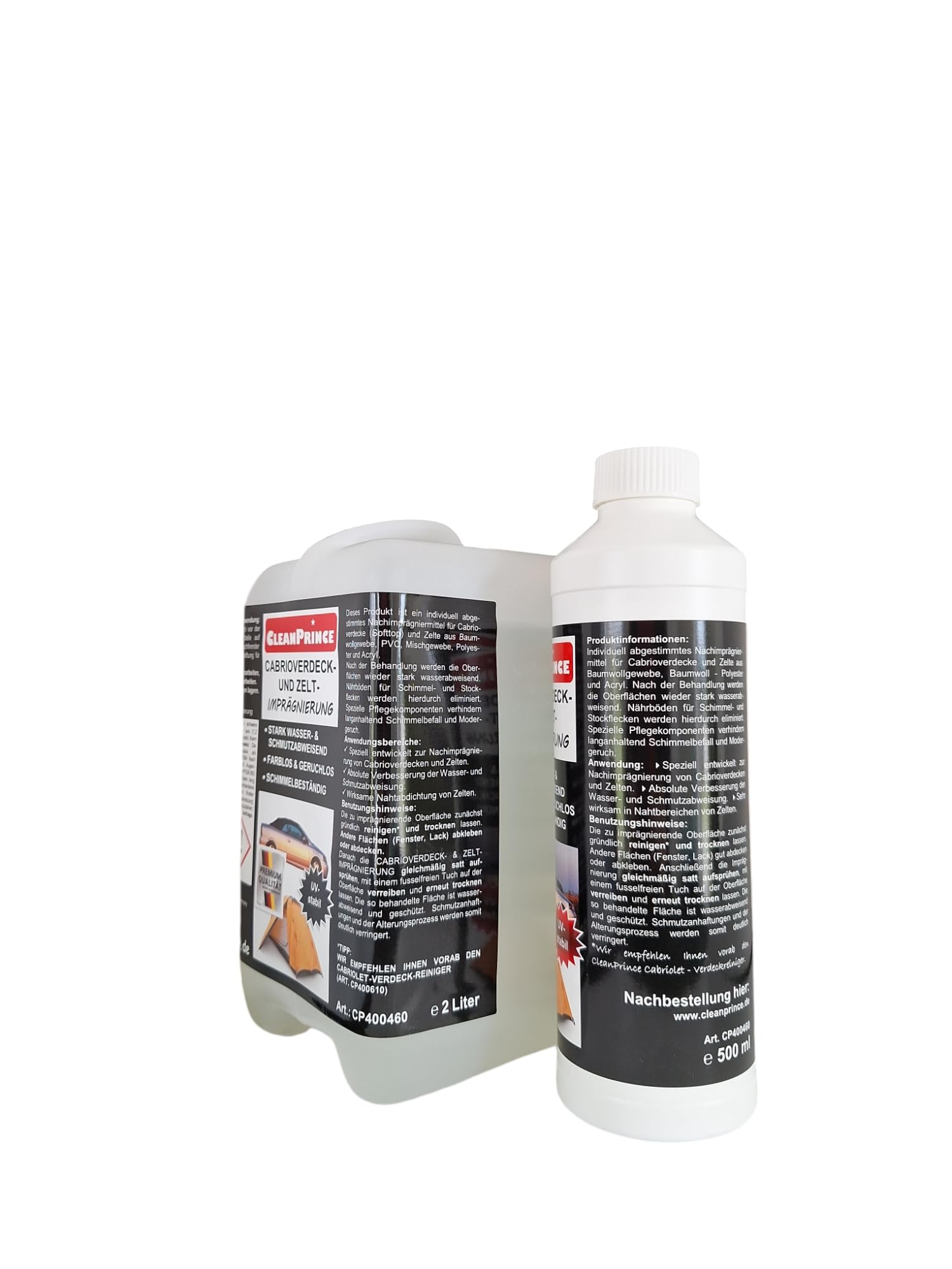 CleanPrince Cabrio- und Zelt-Imprägnierspray 2,5 Liter | Cabriolet Imprägnierung Verdeck Auto Gewebe Zelte Imprägniermittel Markisen farblos geruchlos schmutzabweisend UV-stabil