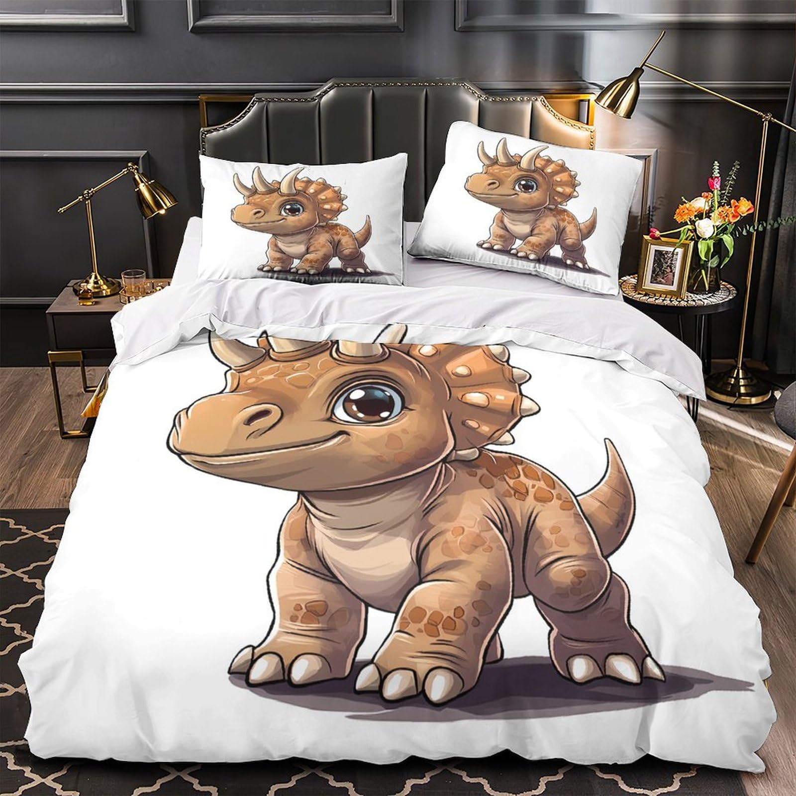 MMDASBVPE Cute Dinosaur Cartoon Duvet Cover 3D Design Printed Hypoallergenic 3 Pcs Bedding Set Zipper Quilt Cover Luxury Breathable for Teens Kids Adults Women Youth Teenagers Double（200x200cm）