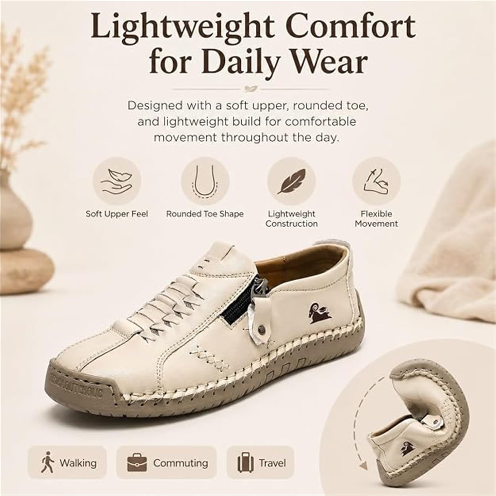 Mocassini Slip-on Ortopedici in Pelle Fatti A Mano da Donna | Scarpe Da Ginnastica In Pelle Con Cerniera Laterale Scarpe Da Ginnastica Morbide Per L'Outdoor E La Guida