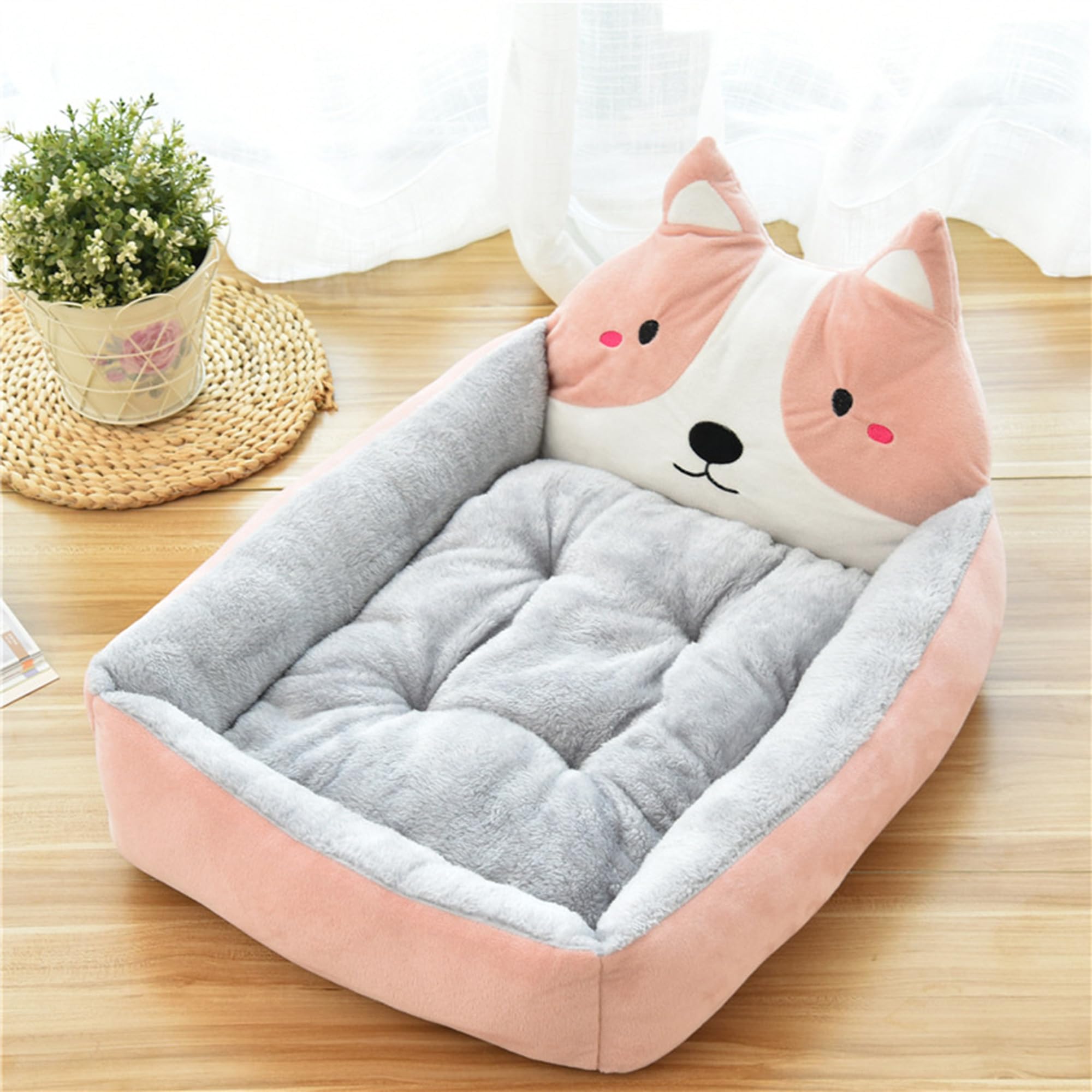 Cama ortopédica para perros, tamaño mediano, lavable, calmante y antiansiedad, colchón rectangular para jaula de perro y almohadilla con cojín extraíble lavable (70 x 55 x 15 cm, rosa)
