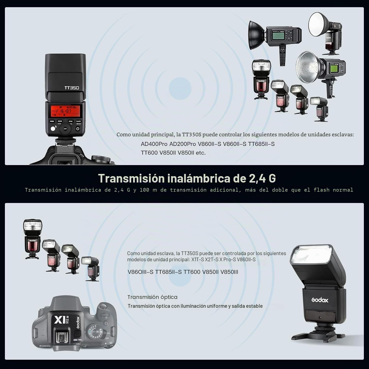 Godox TT350S 2.4 G TTL Flash Speedlite para cámaras Sony