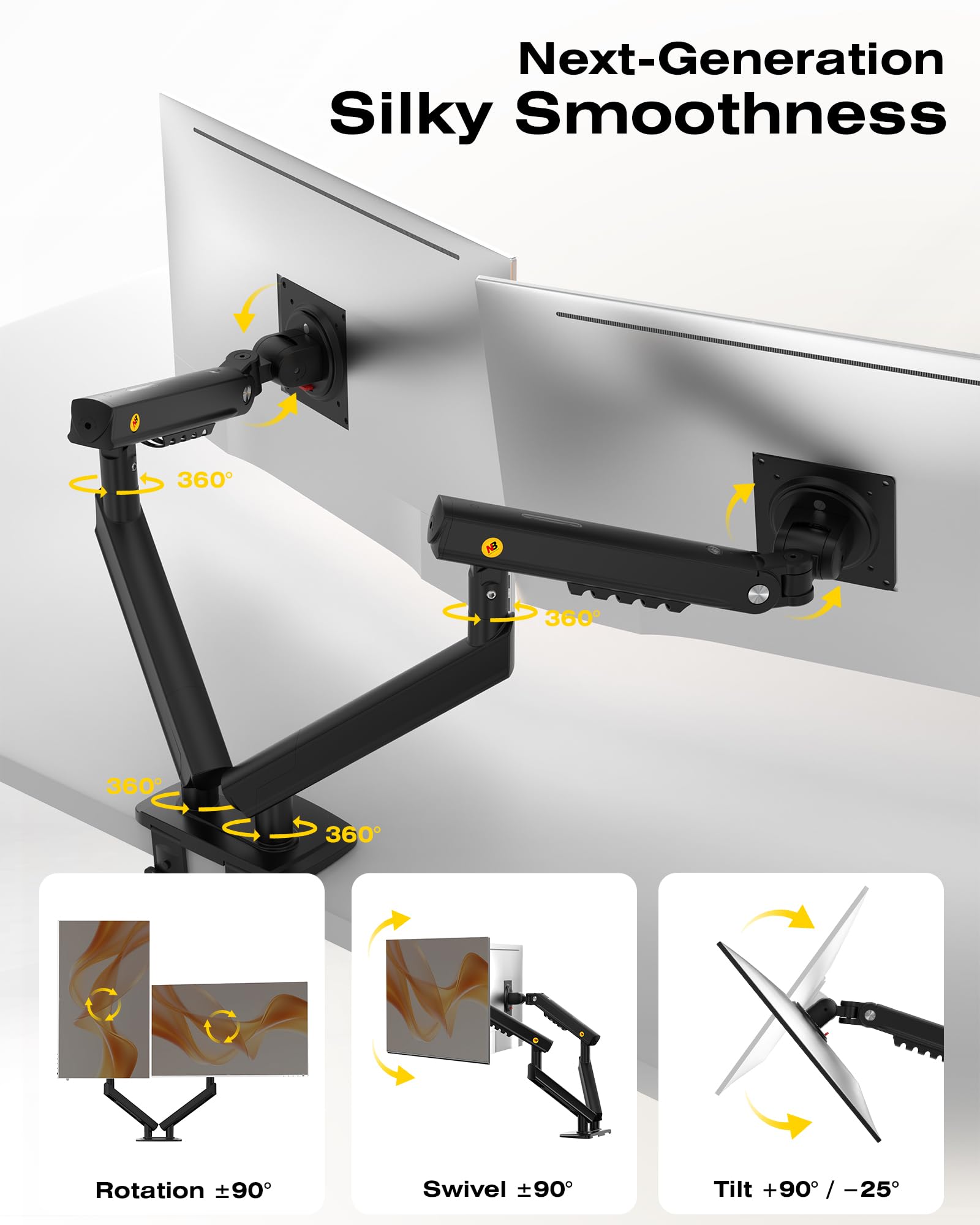 NB Ergonomic Supporto per Monitor da 17 a 32 Pollici, Carico fino a 9 kg (Nero, Braccio Doppio)