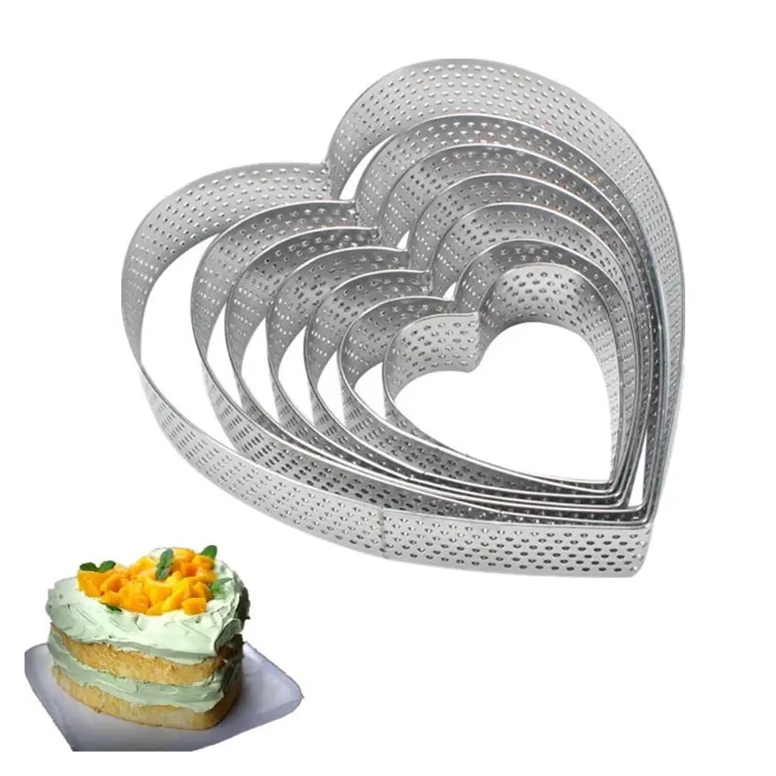Moule de cuisson anneau à tarte perforé en forme de cœur en acier inoxydable pour gâteau mousse