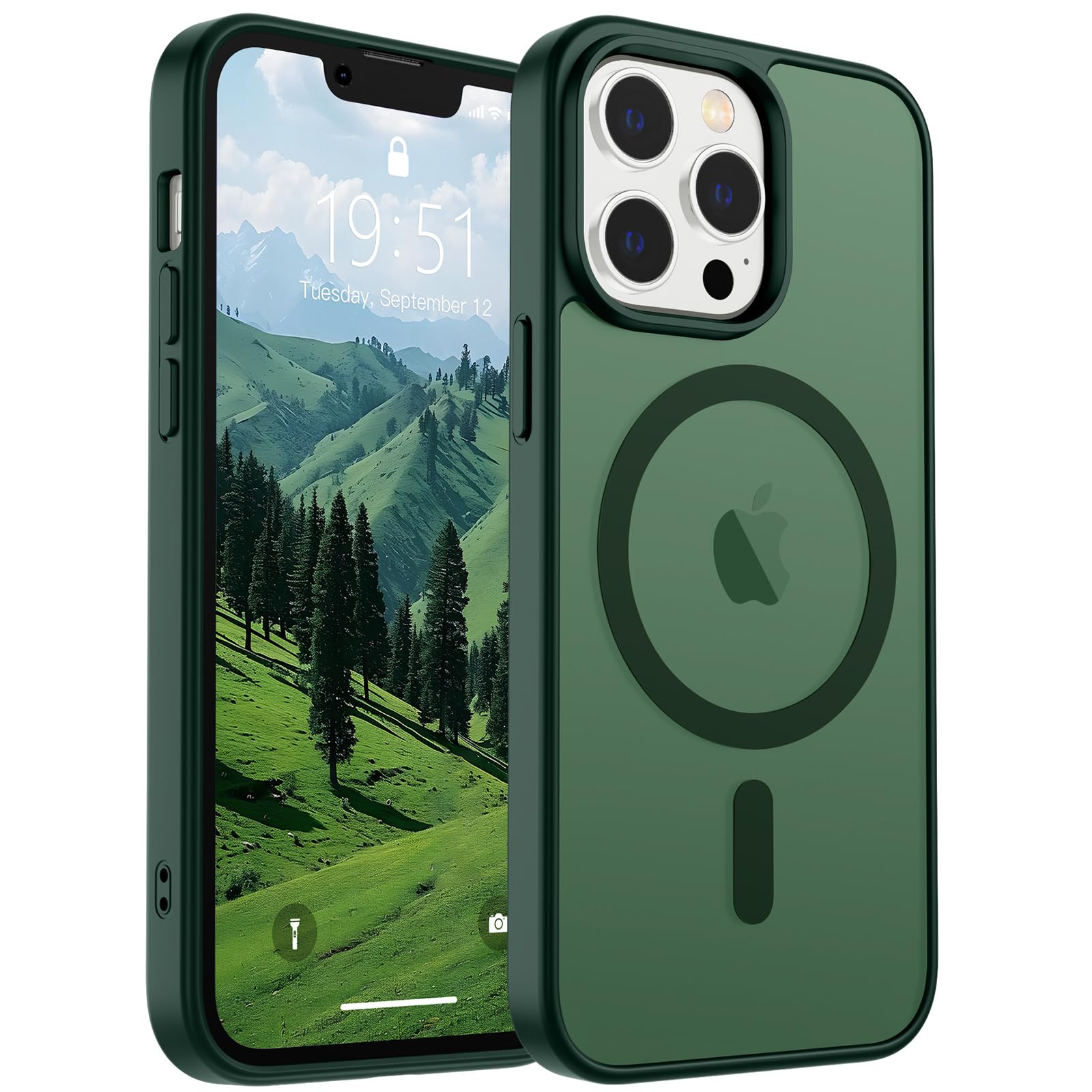 SUPFINE Magnetic for iPhone 13 Pro Max Case [Compatible with MagSafe] [10 FT Military Grade Drop Protection] Slim Translucent Matte Shockproof with Anti-Fingerprint Phone Case,Matte Deep Green