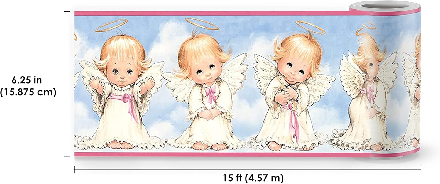 Chesapeake Angel Kids Baby Wallpaper Border for Cottage Kitchen Bathroom Living Room, Roll 15' x 6.25''