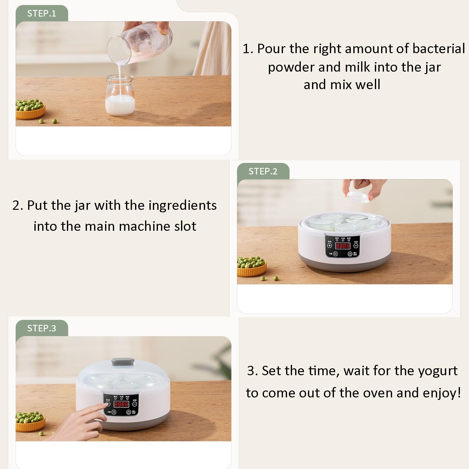 Macchina per Yogurt Automatica, Macchina per Yogurt da 1200 ml con Display LCD, barattoli di Vetro da 5 Pezzi, Controllo della Temperatura e del Tempo Regolabili, Facile Pulizia, per Vino